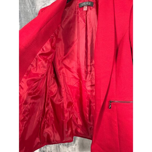 Kasper Red Womens Blazer Jacket M With Zipper Pockets & Ruched Sleeves - Picture 5 of 8